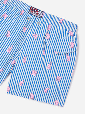 Jean Lighting Stretch swim shorts striped with elephant print