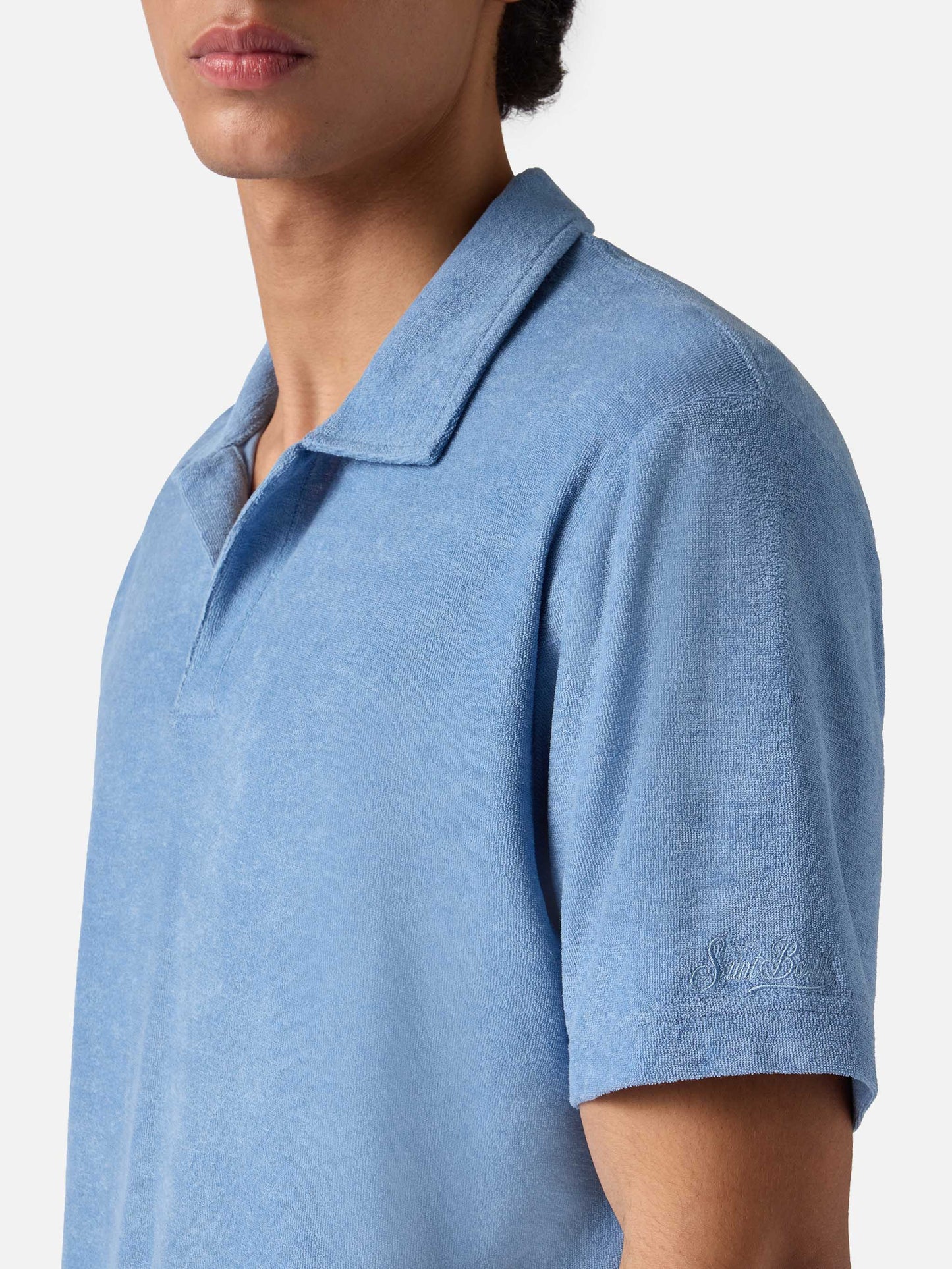 Powder blue Jeremy polo in terry-effect cotton