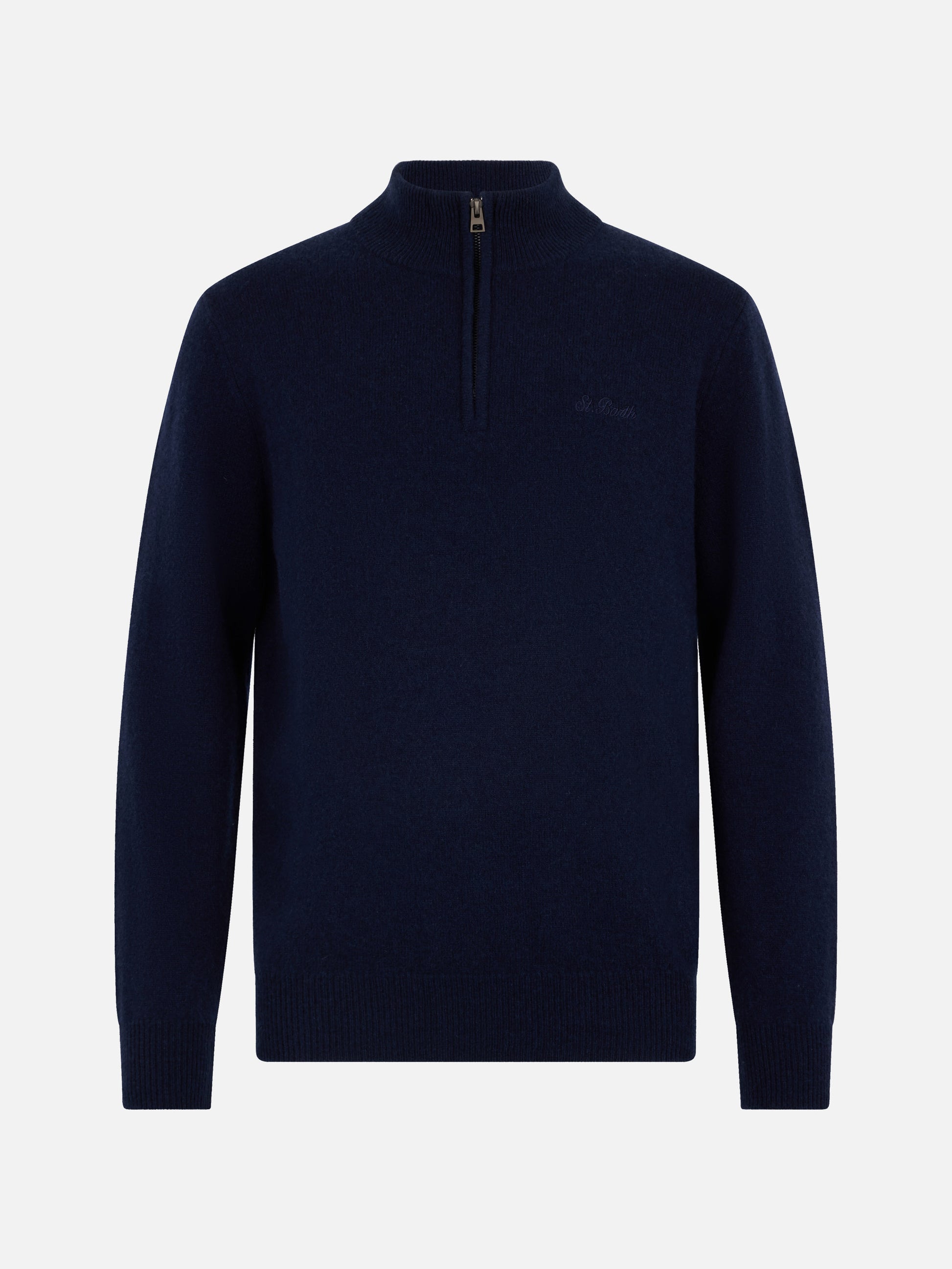 Man quarter-zip lambswool blue sweater Jermyn - MC2 Saint Barth