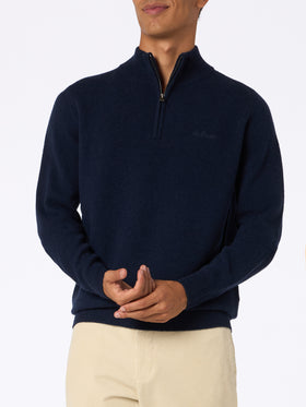 Man quarter-zip lambswool blue sweater Jermyn - MC2 Saint Barth