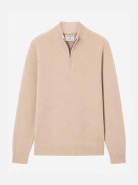 Beige Lambswool Jermyn half-zip sweater