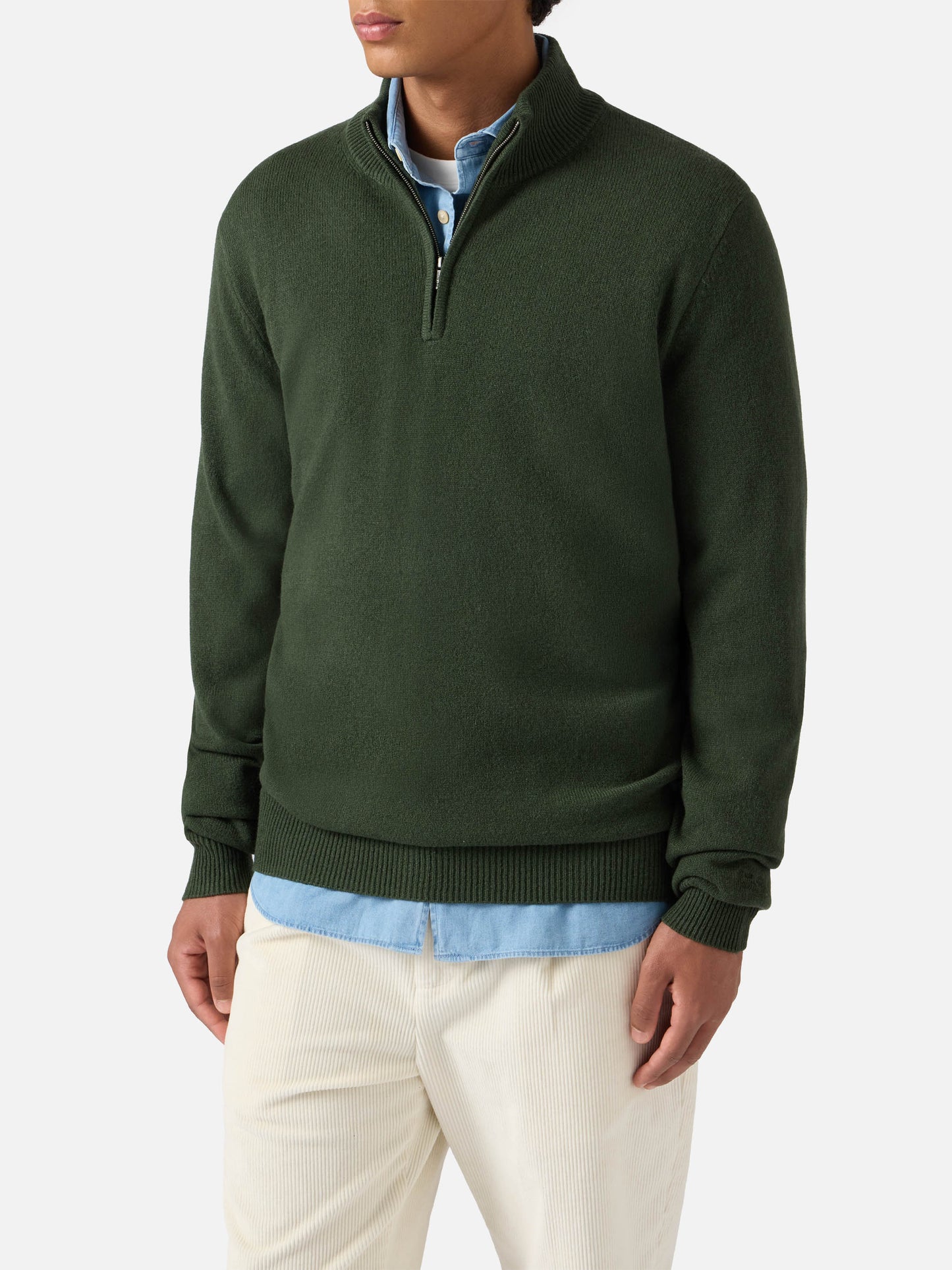 Jermyn half-zip sweater in 100% lambswool moss green
