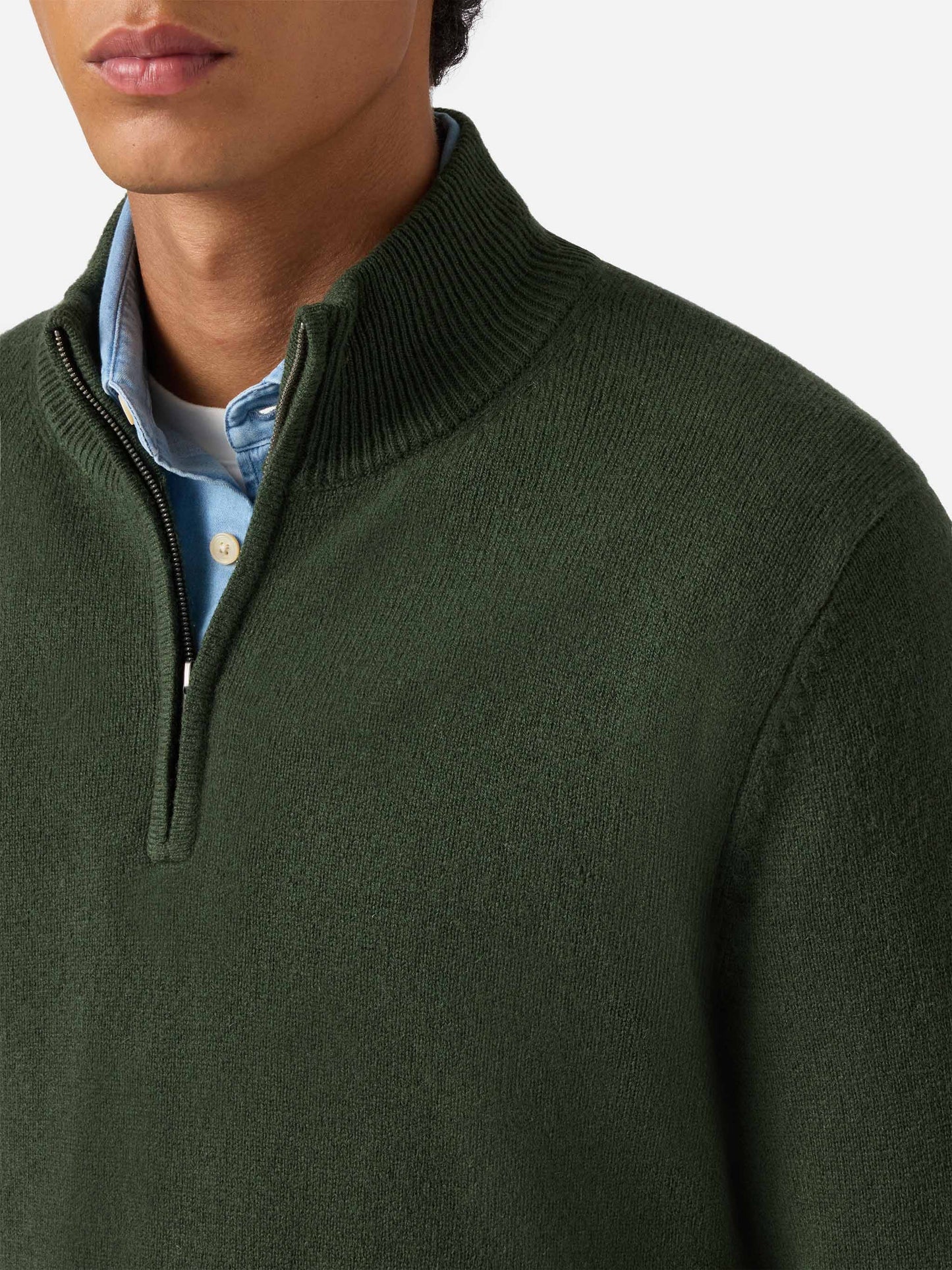 Jermyn half-zip sweater in 100% lambswool moss green