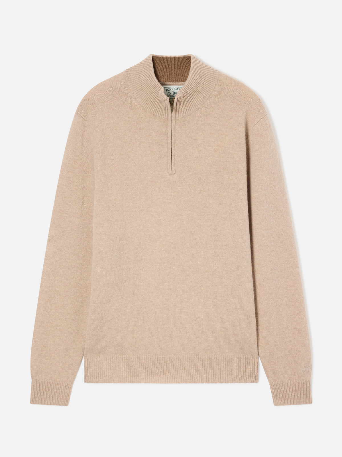 Beige Jermyn lambswool half zip knit with contrasting collar