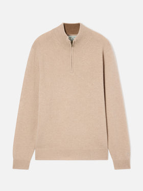 Beige Jermyn lambswool half zip knit with contrasting collar