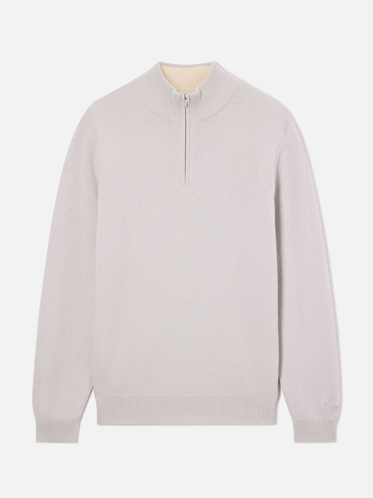 Grey Jermyn lambswool half zip knit with contrasting collar