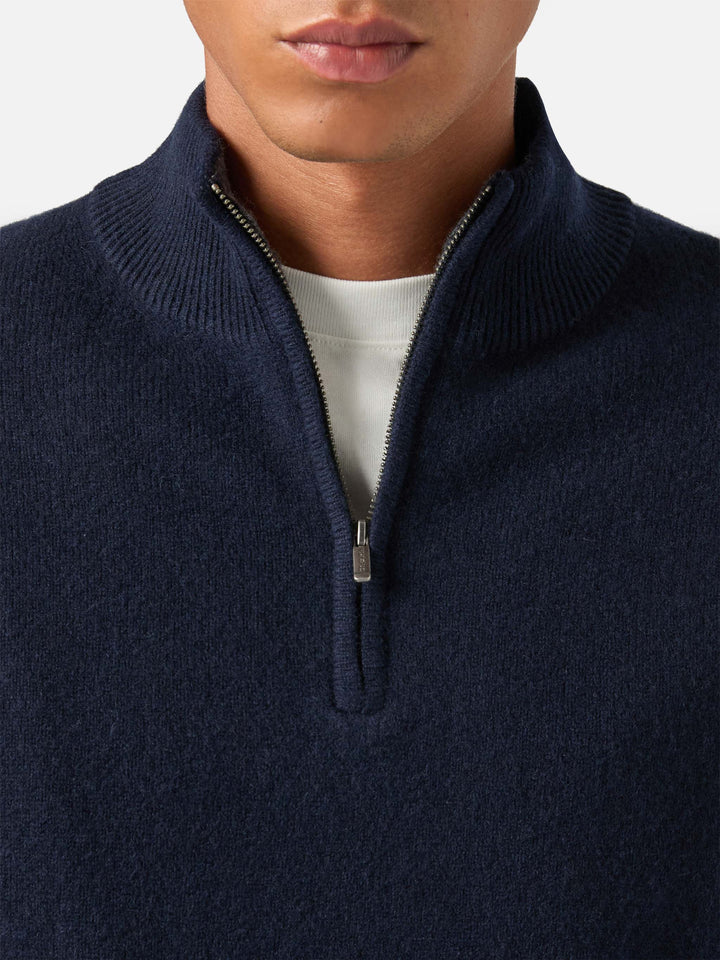 Jersey half zip de lambswool Jermyn Navy blue con cuello en contraste 