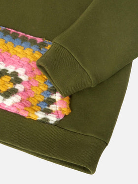 Felpa con cappuccio Jeune Jr verde con motivo crochet