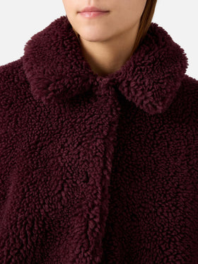 Teddy-Jacke Aubergine Jeanne aus Wollmischung mit Logo-Patch 