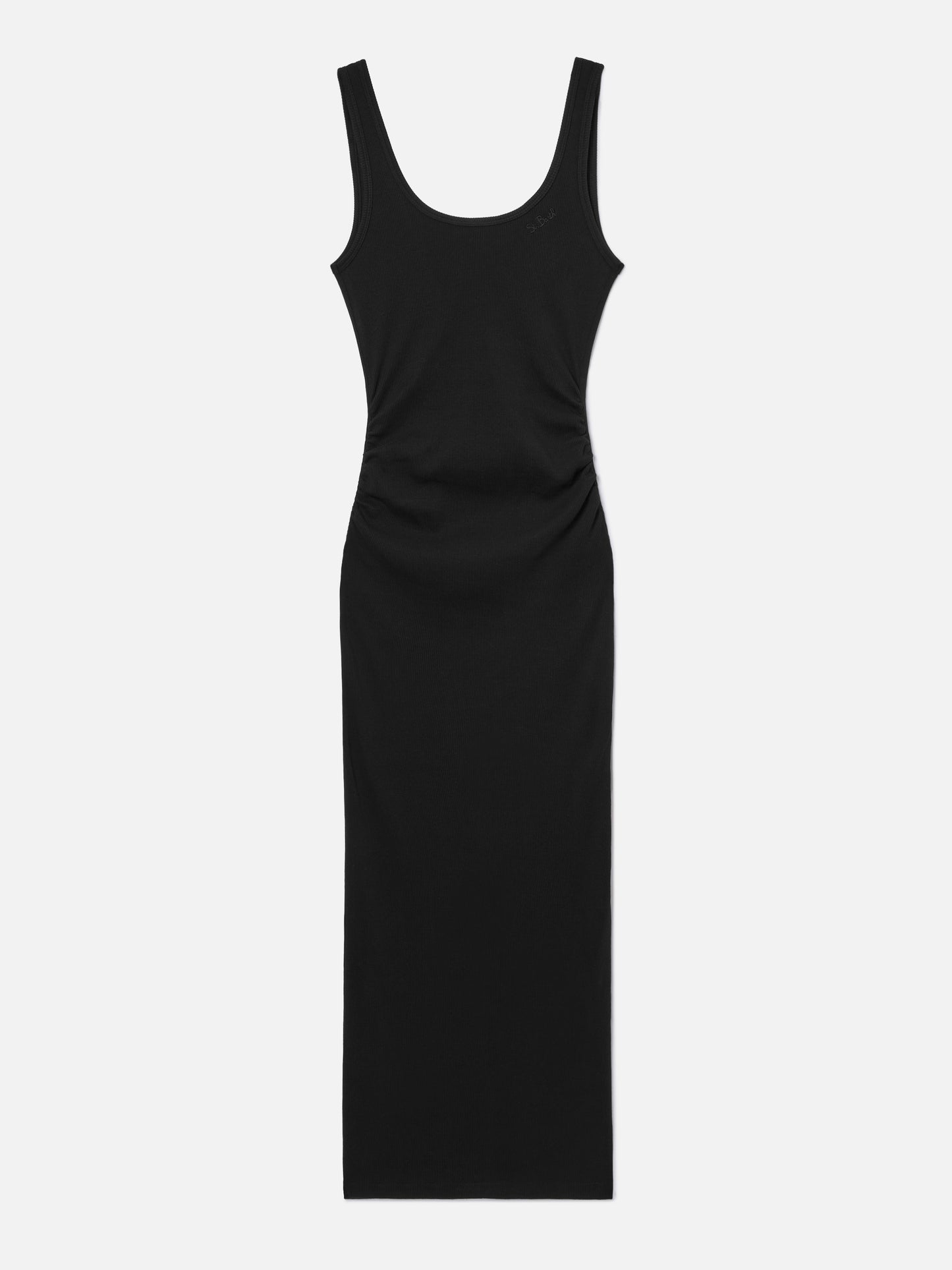 Midi Jennifer dress in black ribbed stretch cotton fabric