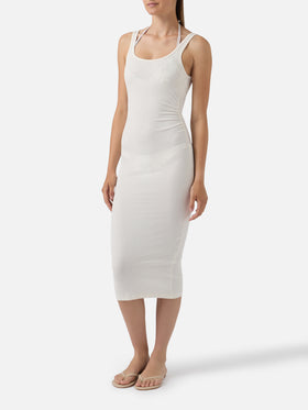 Robe Jennifer midi en tissu de coton stretch côtelé coloris crème 
