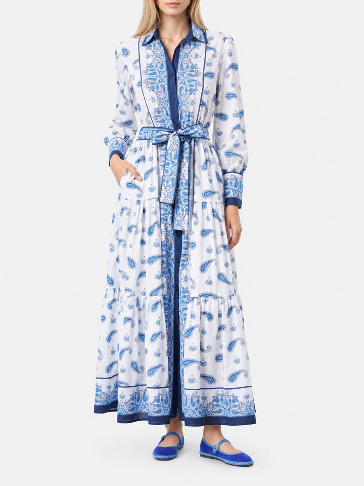 Vestido Jensen de algodón con estampado paisley azul 