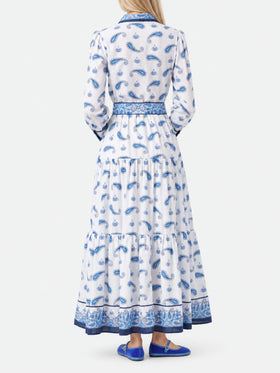 Vestido Jensen de algodón con estampado paisley azul 