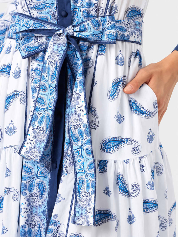 Vestido Jensen de algodón con estampado paisley azul 