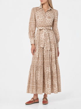 Beiges Jensen Baumwollkleid mit Bandana-Print 