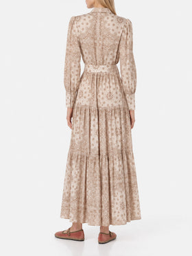 Beiges Jensen Baumwollkleid mit Bandana-Print 