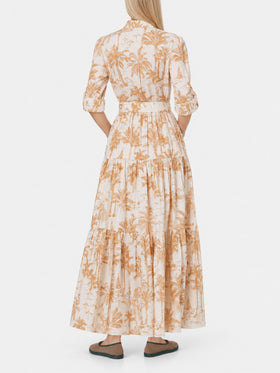 Jensen cotton long dress with Toile de Jouy print