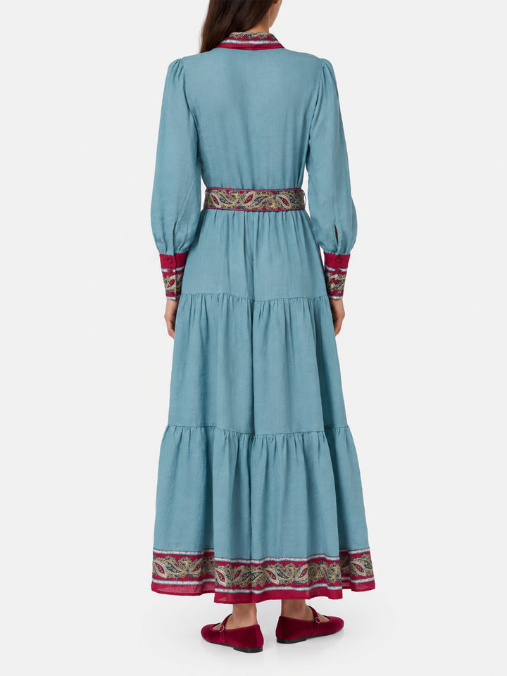 Vestido Jensen de lino paisley azul claro 