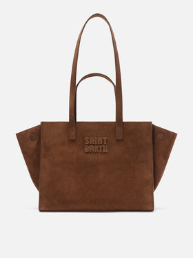 Bolso Jour Medium de ante marrón con bordado del logotipo 