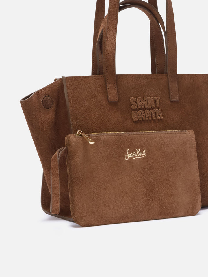 Borsa Medium Jour marrone in camoscio con ricamo logo