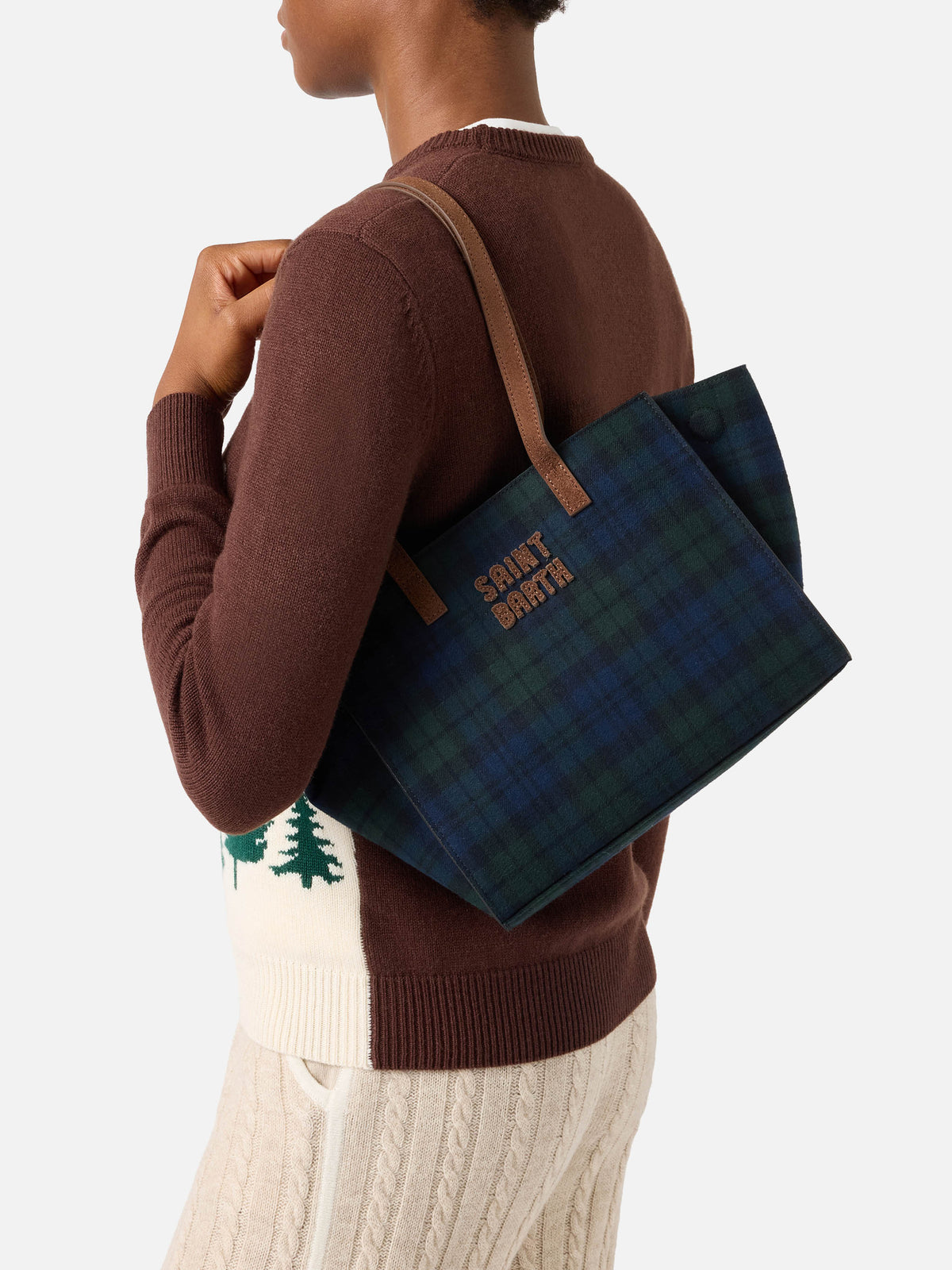 Borsa Medium Jour con motivo tartan e manici in camoscio