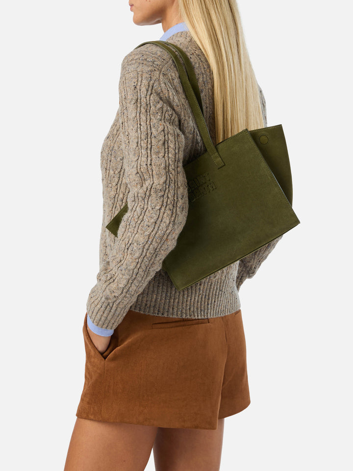 Bolso Medium Jour de ante verde militar con etiqueta del logo 
