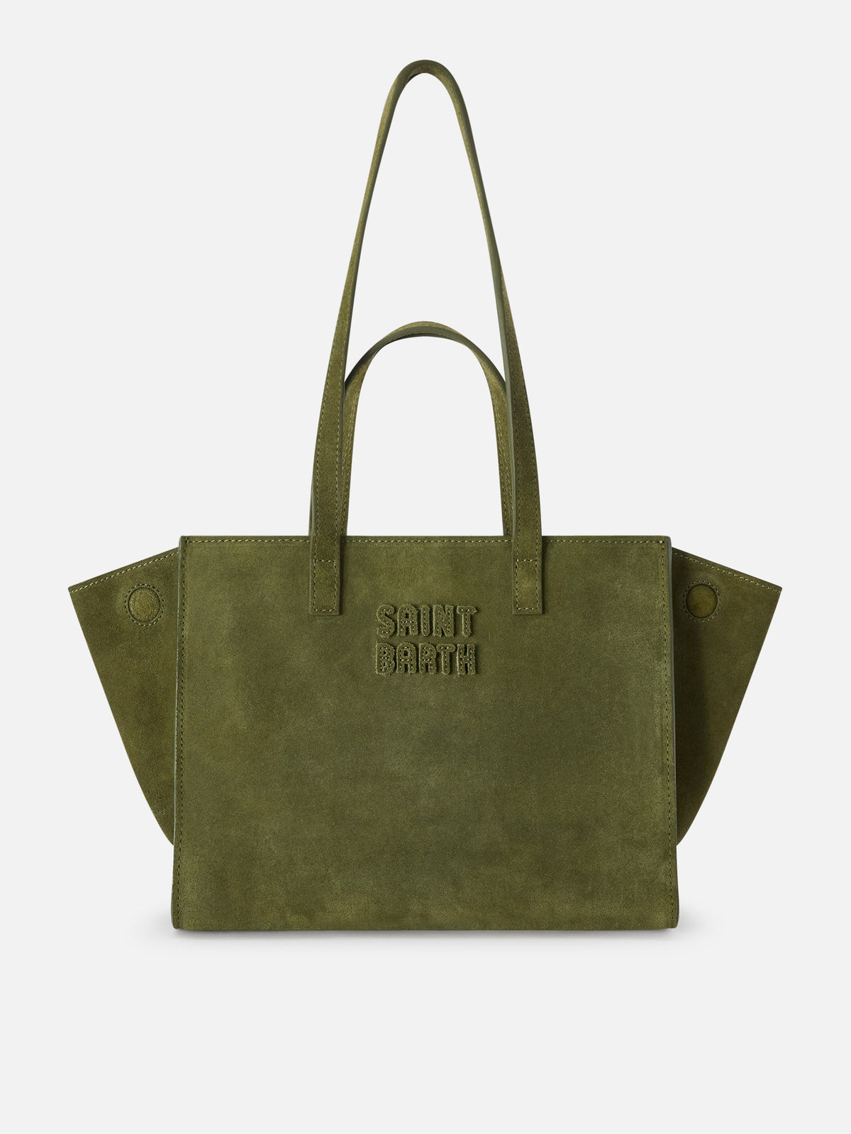 Borsa Medium Jour verde militare in camoscio con etichetta logo