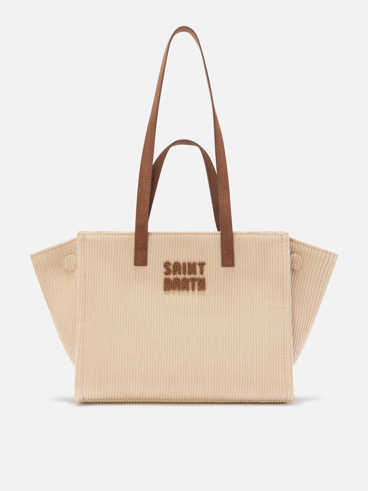 Beige Medium Jour Cordtasche mit Griffen aus Wildleder 