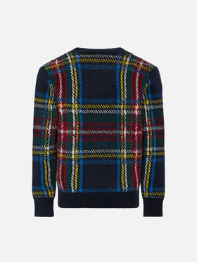 Tartan knitted cardigan with patch