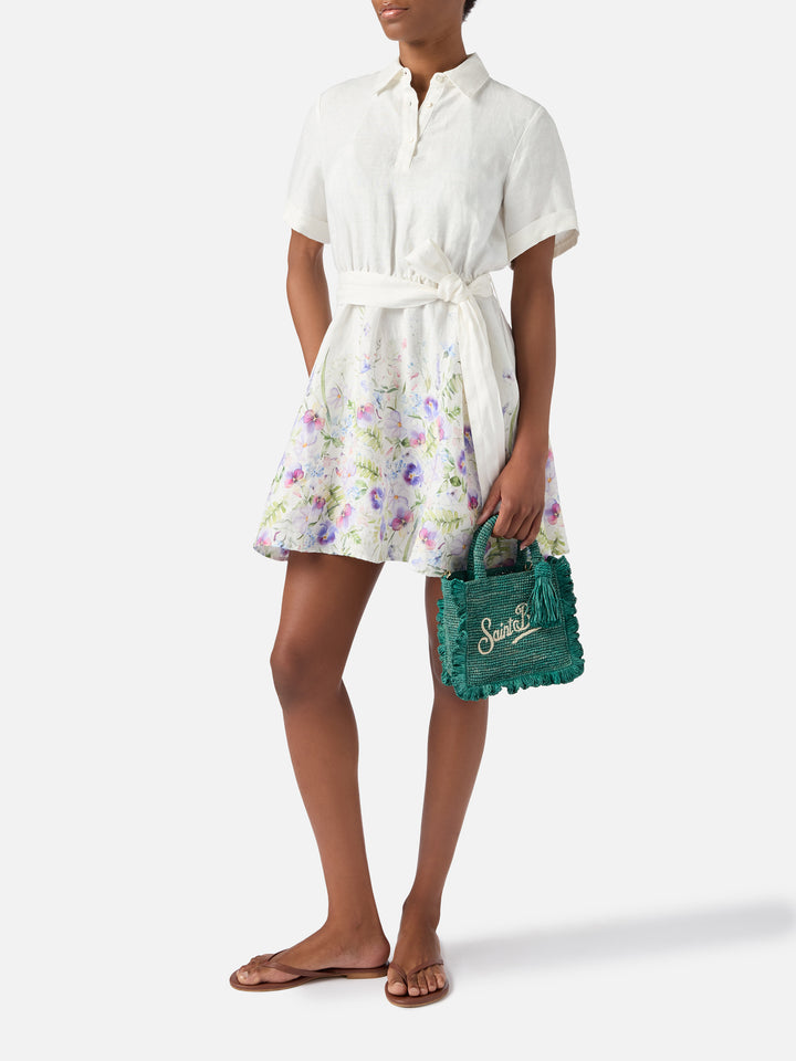 Short Joseline dress in linen with floral print