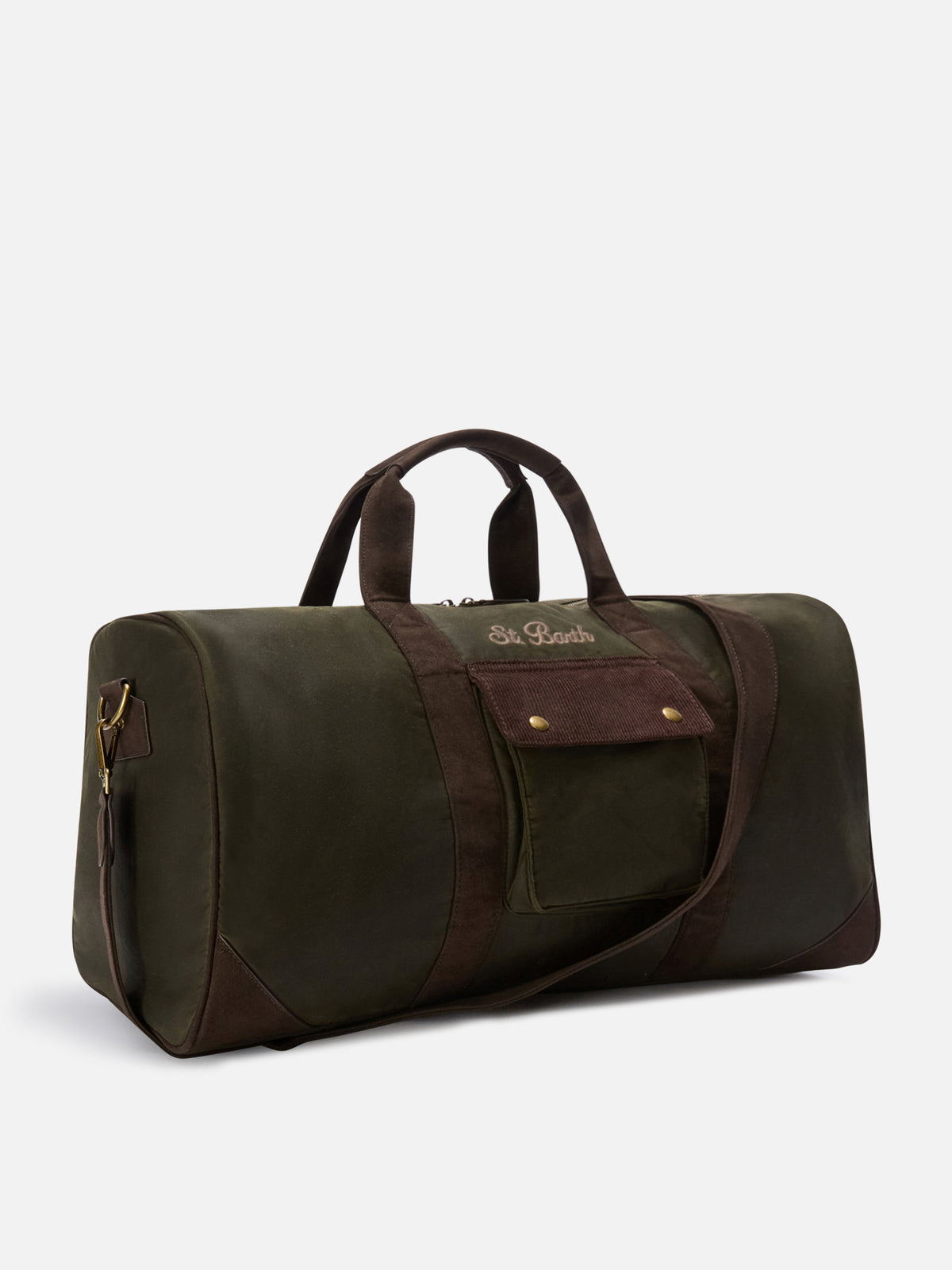 Borsone Jetleg verde militare in tessuto cerato con ricamo logo