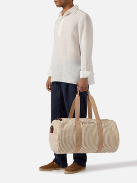 Weekender Round Jetleg en lin rayé beige et blanc 