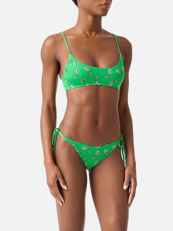 Green Judy paisley print bralette bikini top