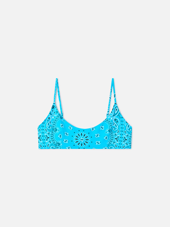 Hellblaues Bandanna-Bikinioberteil Judy Bralette 