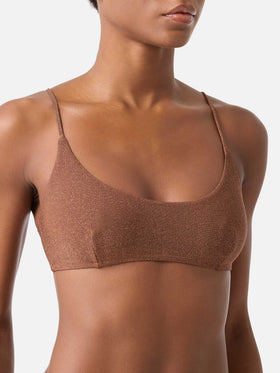 Top de bikini tipo bralette Judy en lurex marrón 