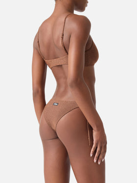 Top de bikini tipo bralette Judy en lurex marrón 