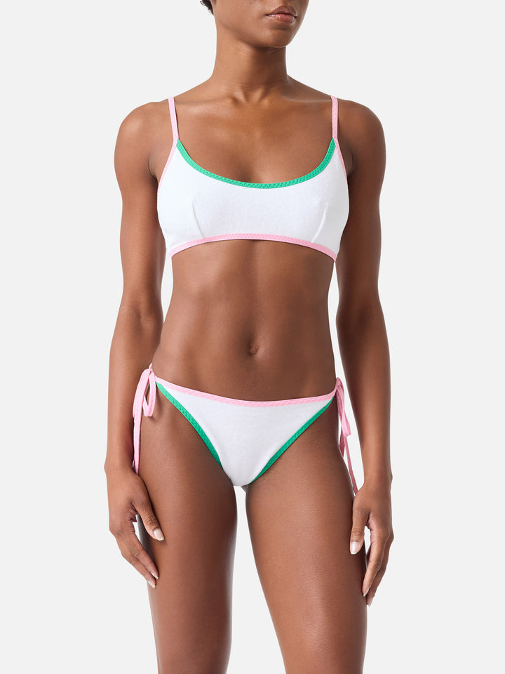 Bikini Judy Marielle bralette in tessuto effetto spugna bianco con piping