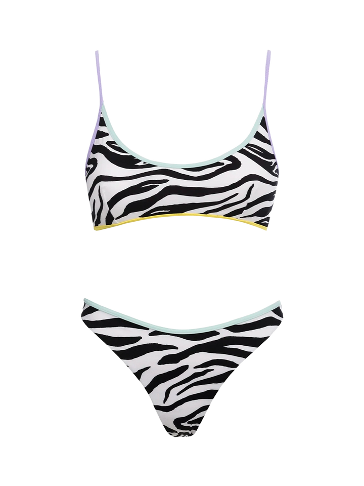 Damen Zebra-Bralette-Bikini Judy Naomi mit Paspelierung