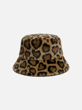 Bucket Hat aus Kunstfell mit Animal-Print 