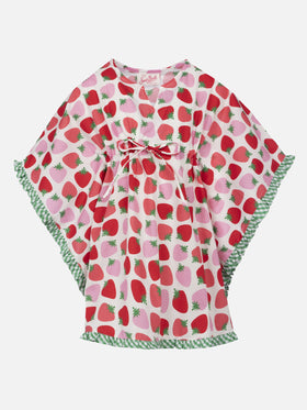 Girl ruffled cotton caftan with strawberry print - MC2 Saint Barth