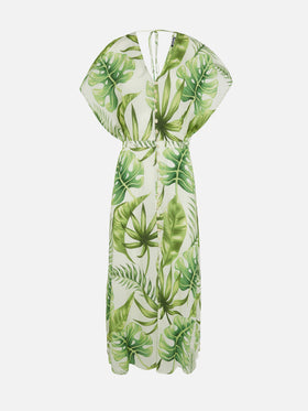 Tropical Leaves Print Long Dress