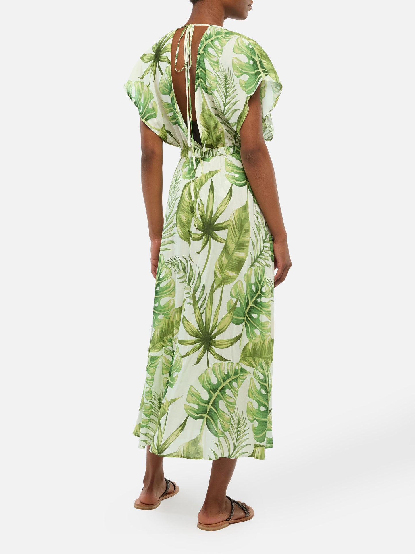 Tropical Leaves Print Long Dress