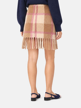 Gonna Katrine in maglia con fantasia tartan beige e rosa