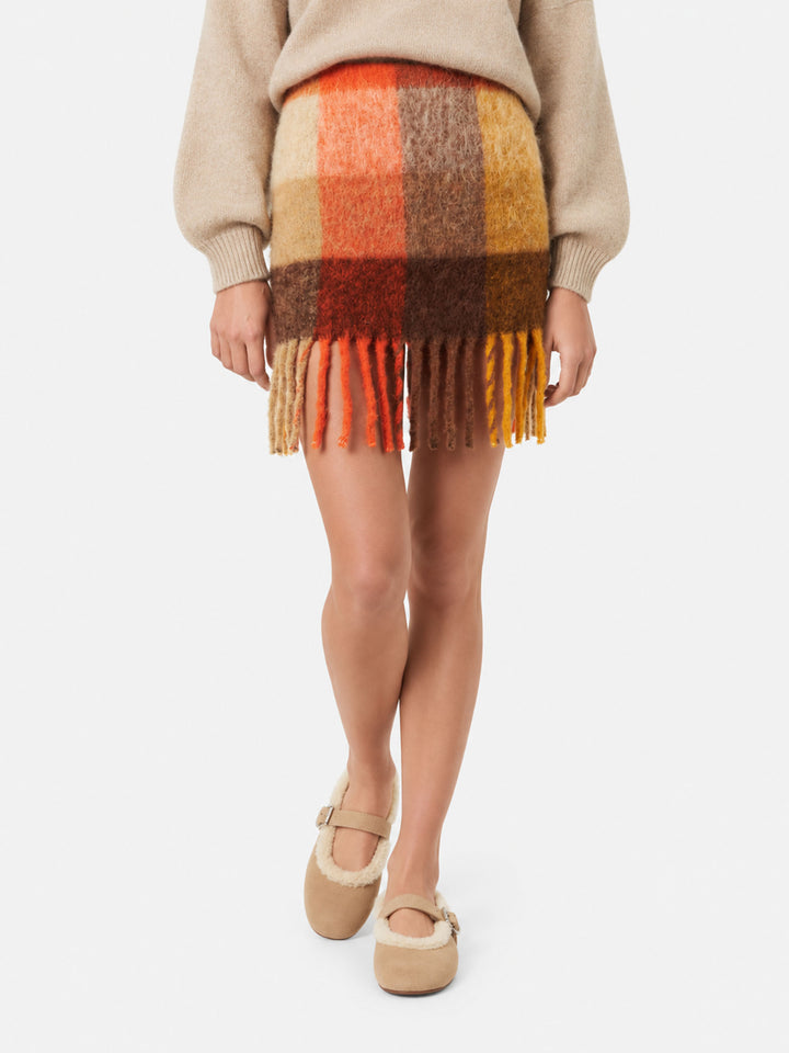 Katrine check skirt with fringes