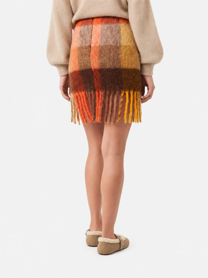 Katrine check skirt with fringes