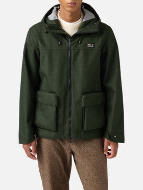 Man hooded green windbreaker jacket