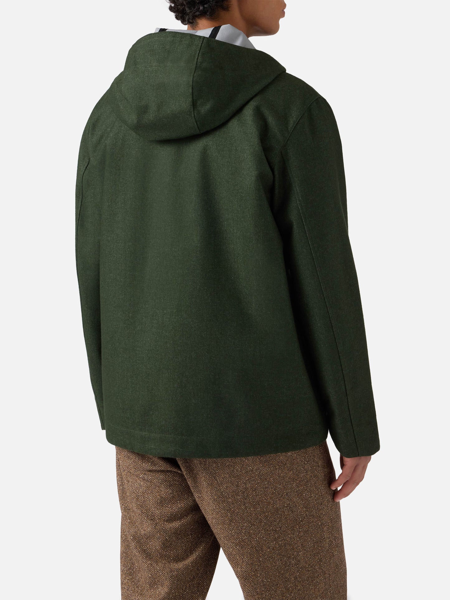 Man hooded green windbreaker jacket