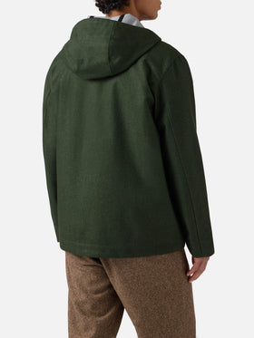 Man hooded green windbreaker jacket