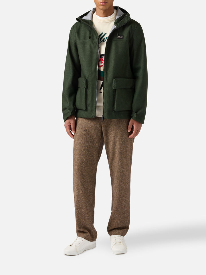 Man hooded green windbreaker jacket