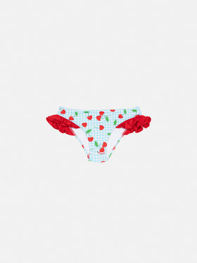 Kelly ruffled swim briefs with cherry and gingham print - MC2 Saint Barth